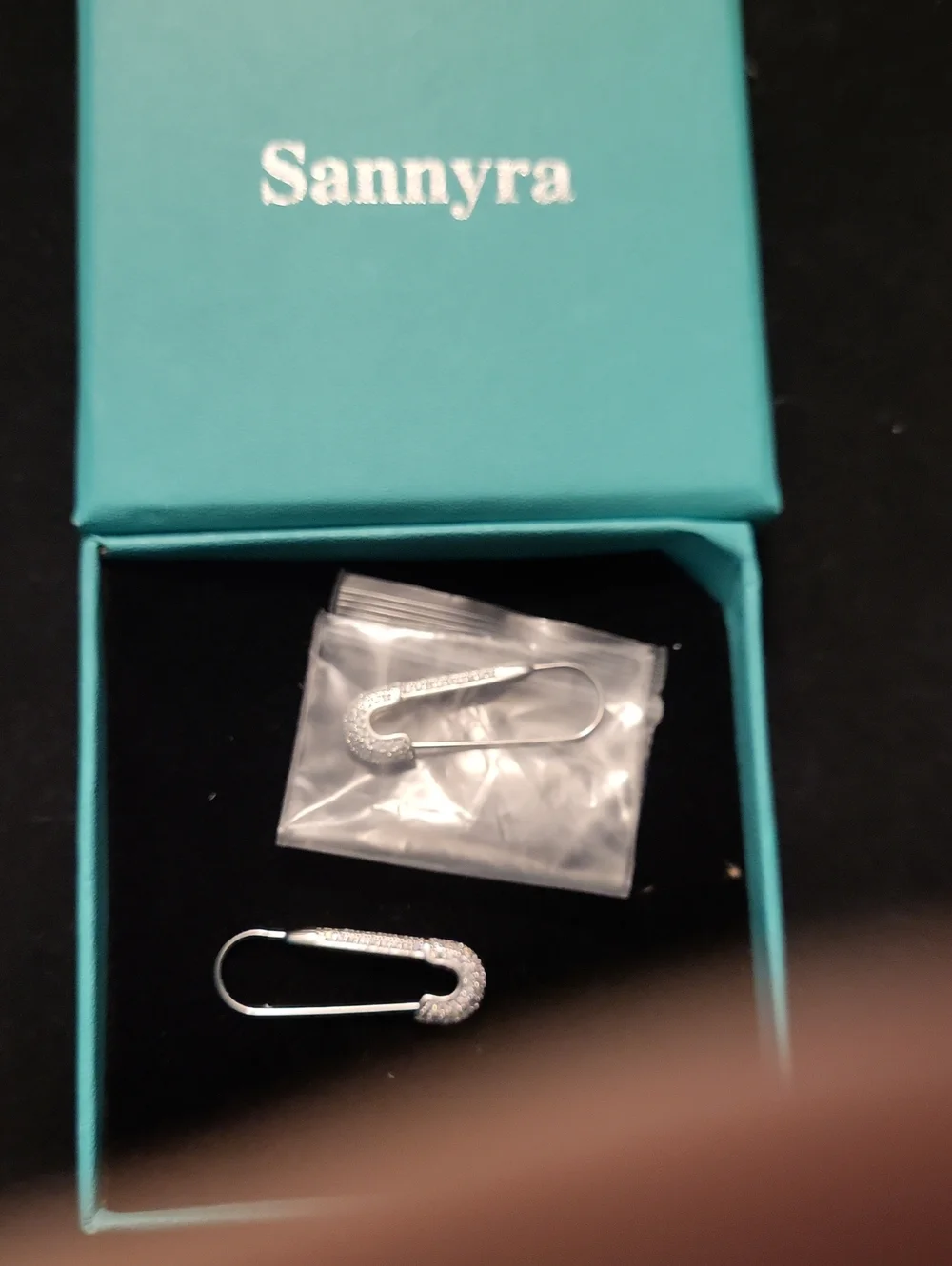 Silver Crystal Safety Pin Earrings - Silver